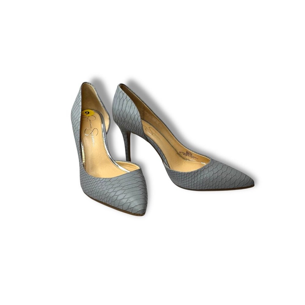 Jessica Simpson JP Livvy Faux Snakeskin Pumps Stiletto Heels Size 9 Gray